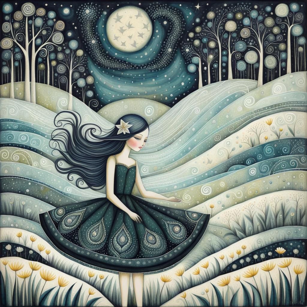 Beautiful Girl in Art Brut Style