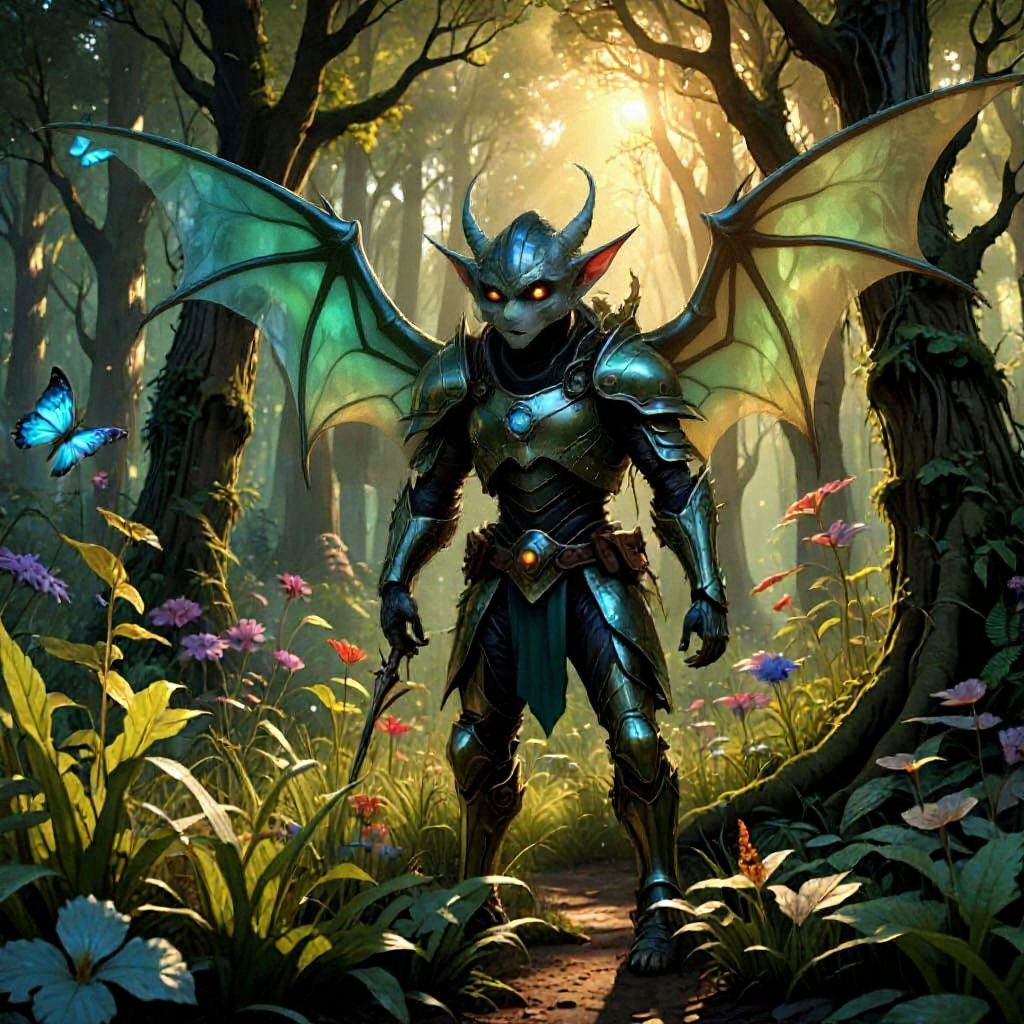 Visiting Space Alien Enthralled by a Butterfly.