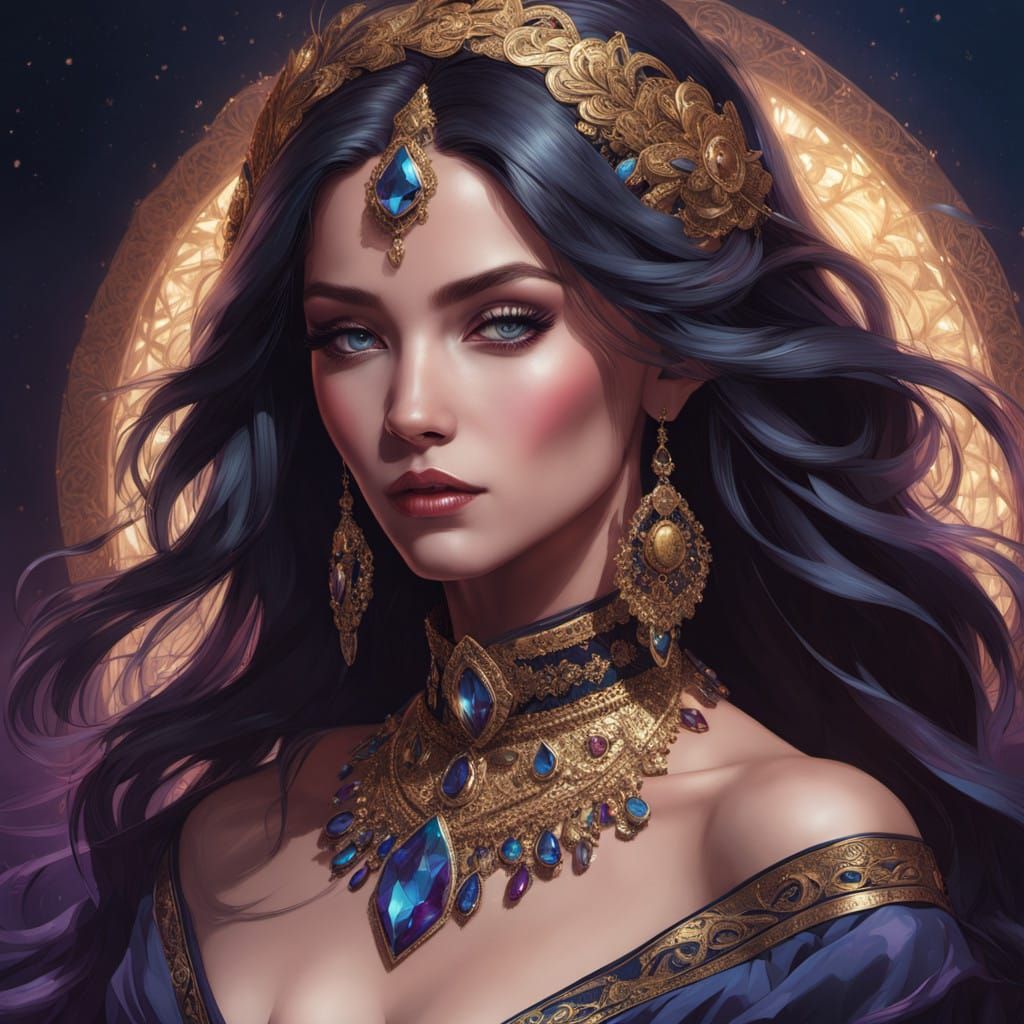 Gypsy Woman in Lavish, High-Collared Attire, Inspired by Art...