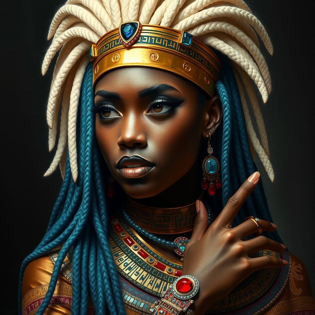 Regal Cleopatra Portrait with Gold and Turquoise