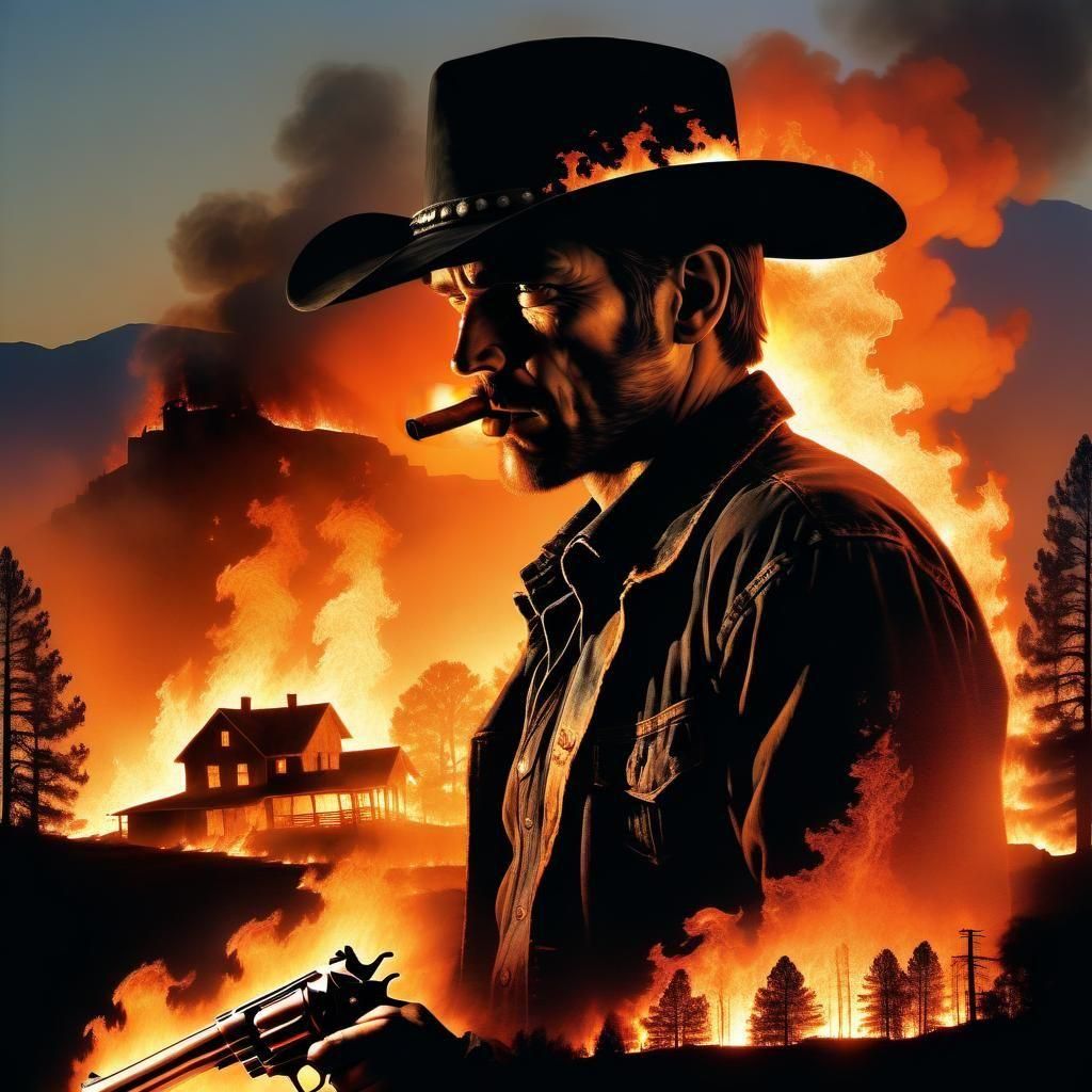 Dramatic Double Exposure Portrait of Man With Cigar