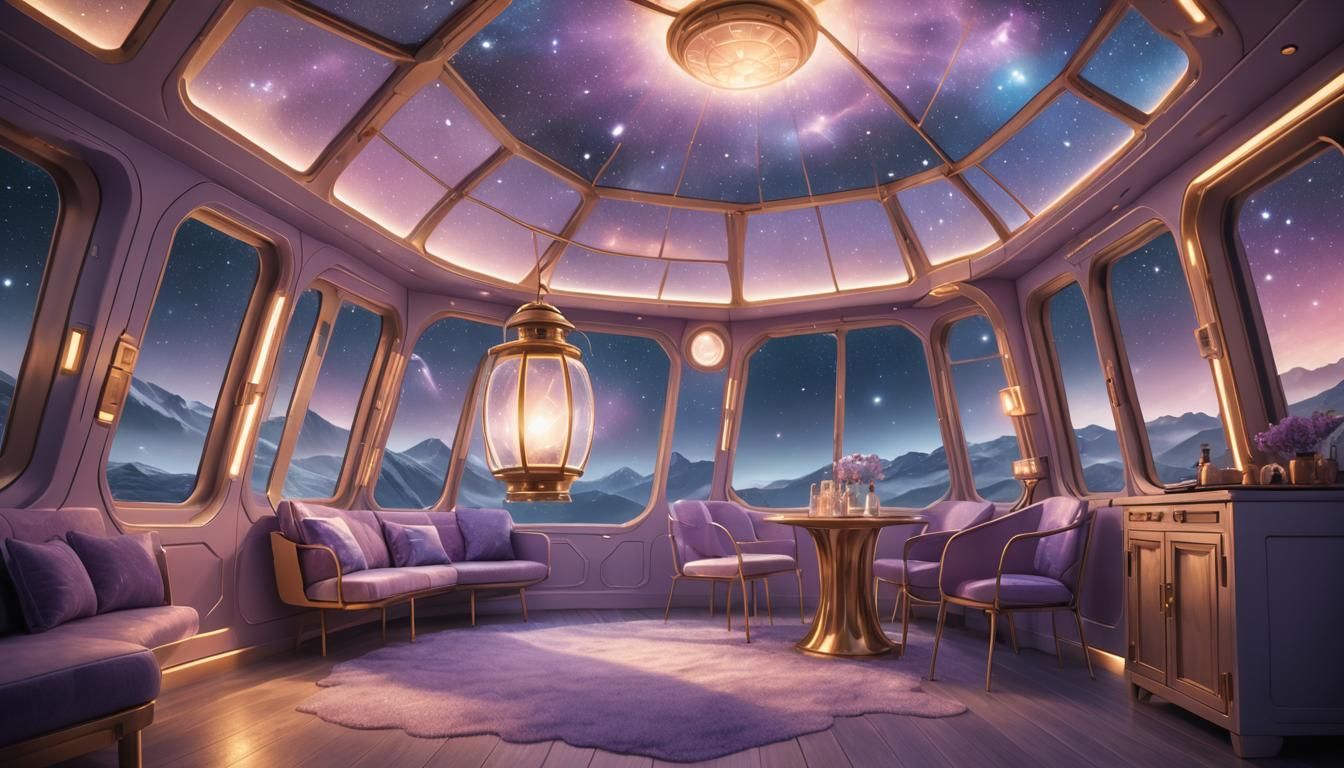 Glowing Patio Lantern in Ethereal Spaceship Cabin