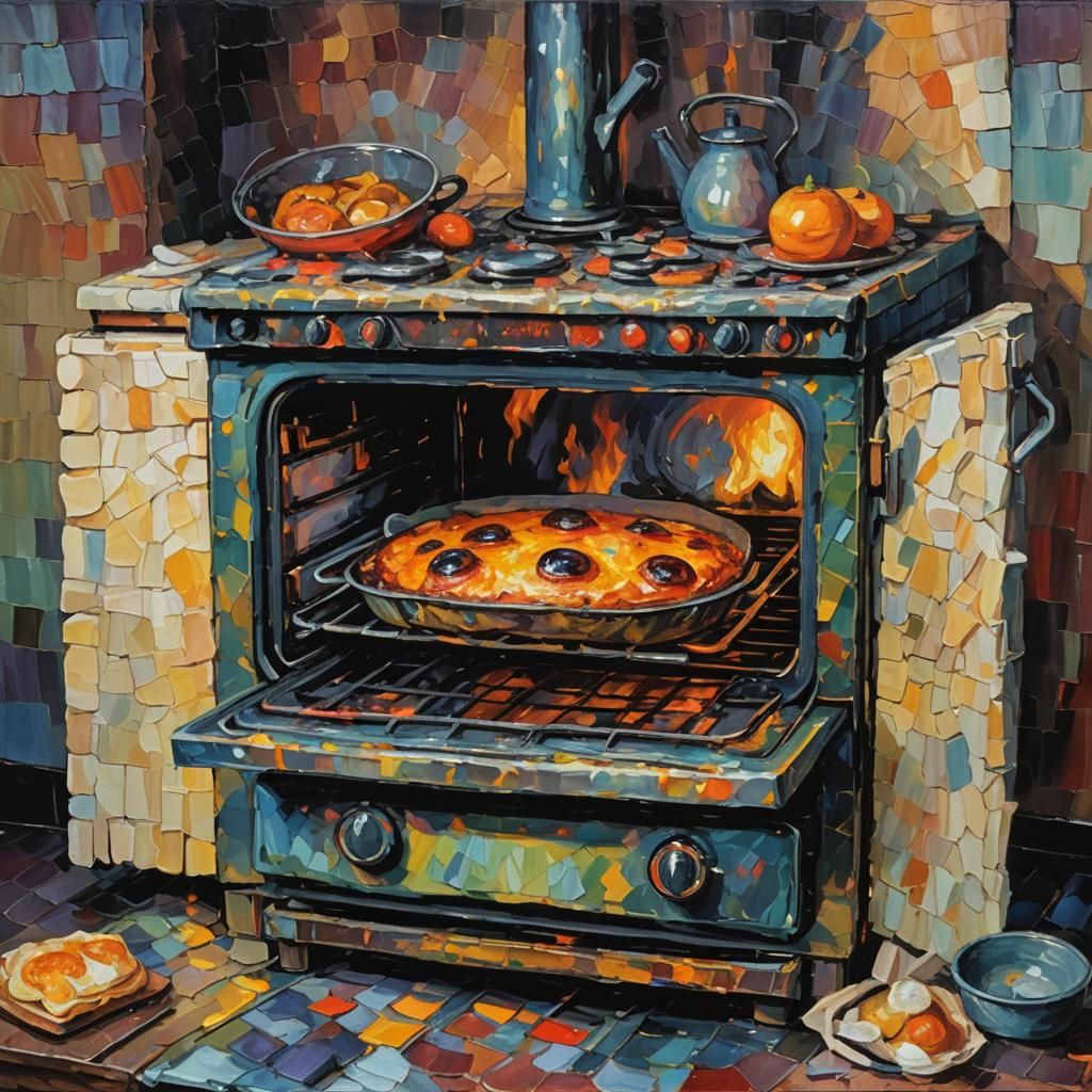 Cursed Oven Cooks Itself: Neo-Impressionist Oil Painting