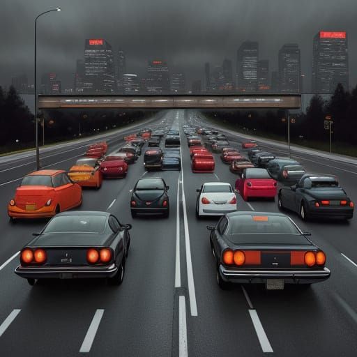 Urban Landscape with Cars and Billboard