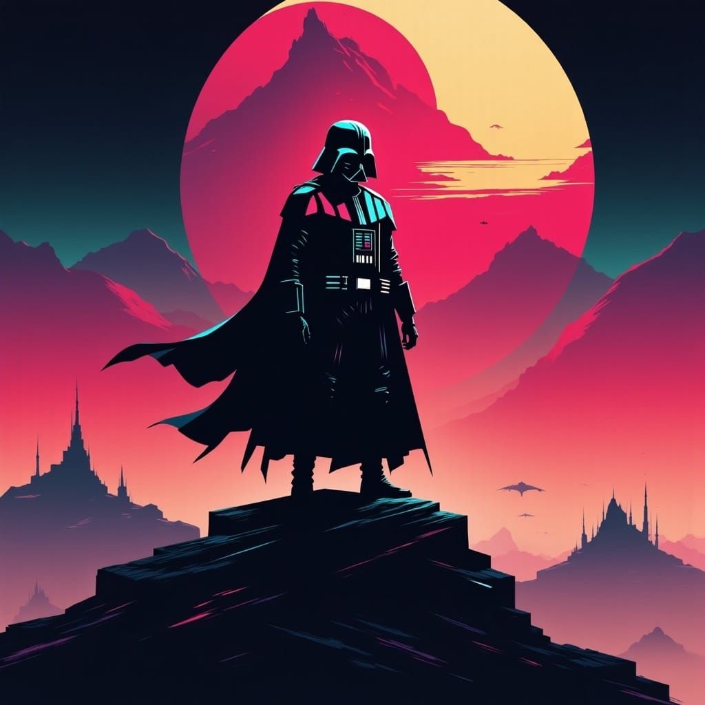 Darth Vader on Hill in Glitchcore Style