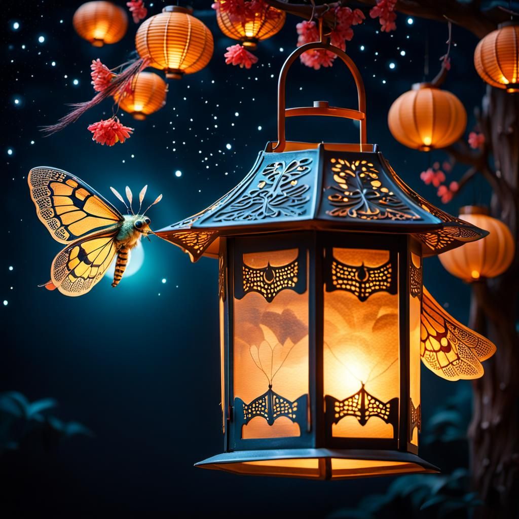 Moth Drawn to Lantern in the Night