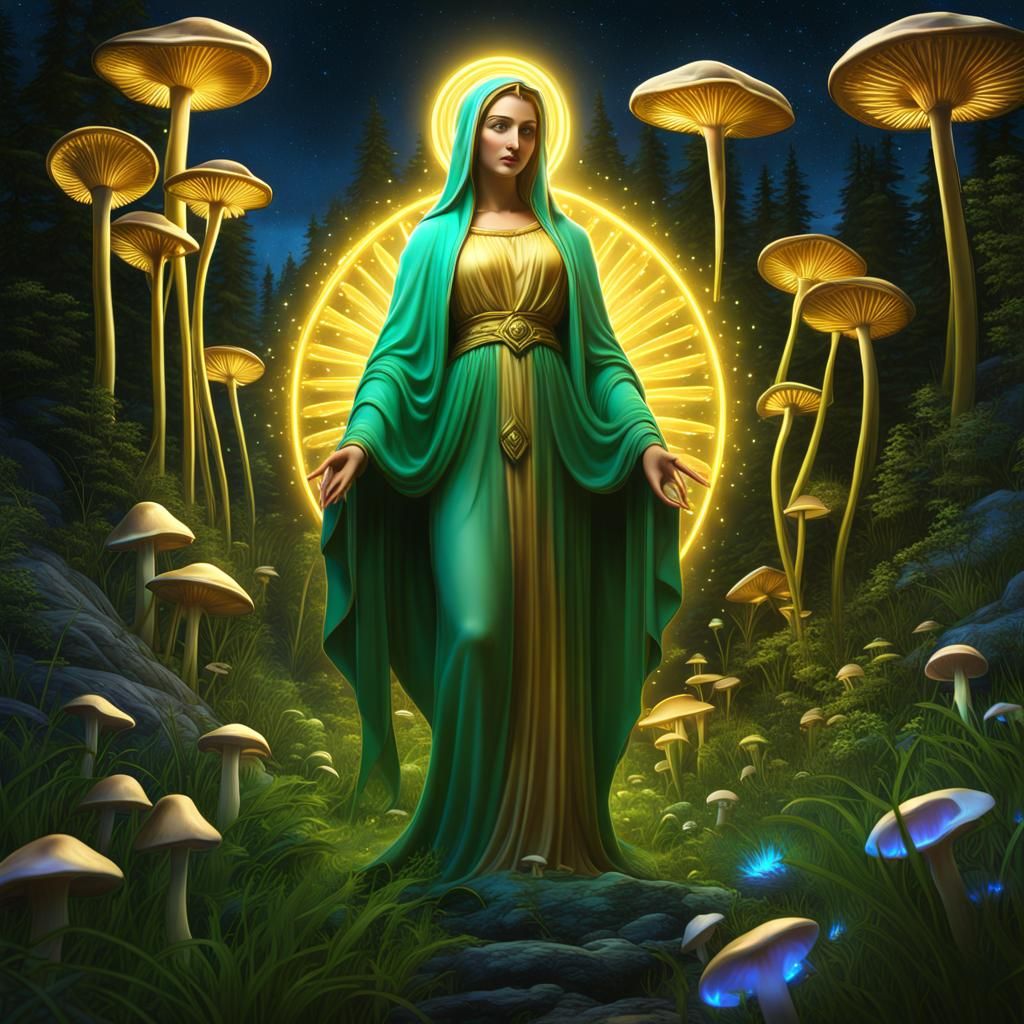 Mother Mary, Mount Shasta, Dancing Fairies: Fantasy Art