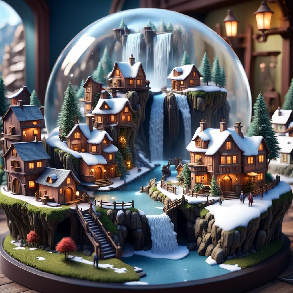 Miniature Town Diorama in Snow Globe