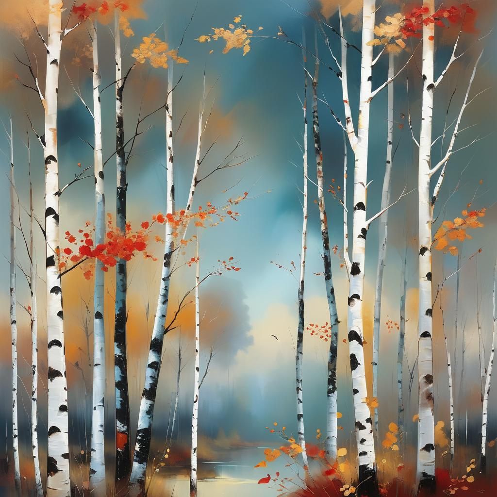 autumn, the birches become ochre and red