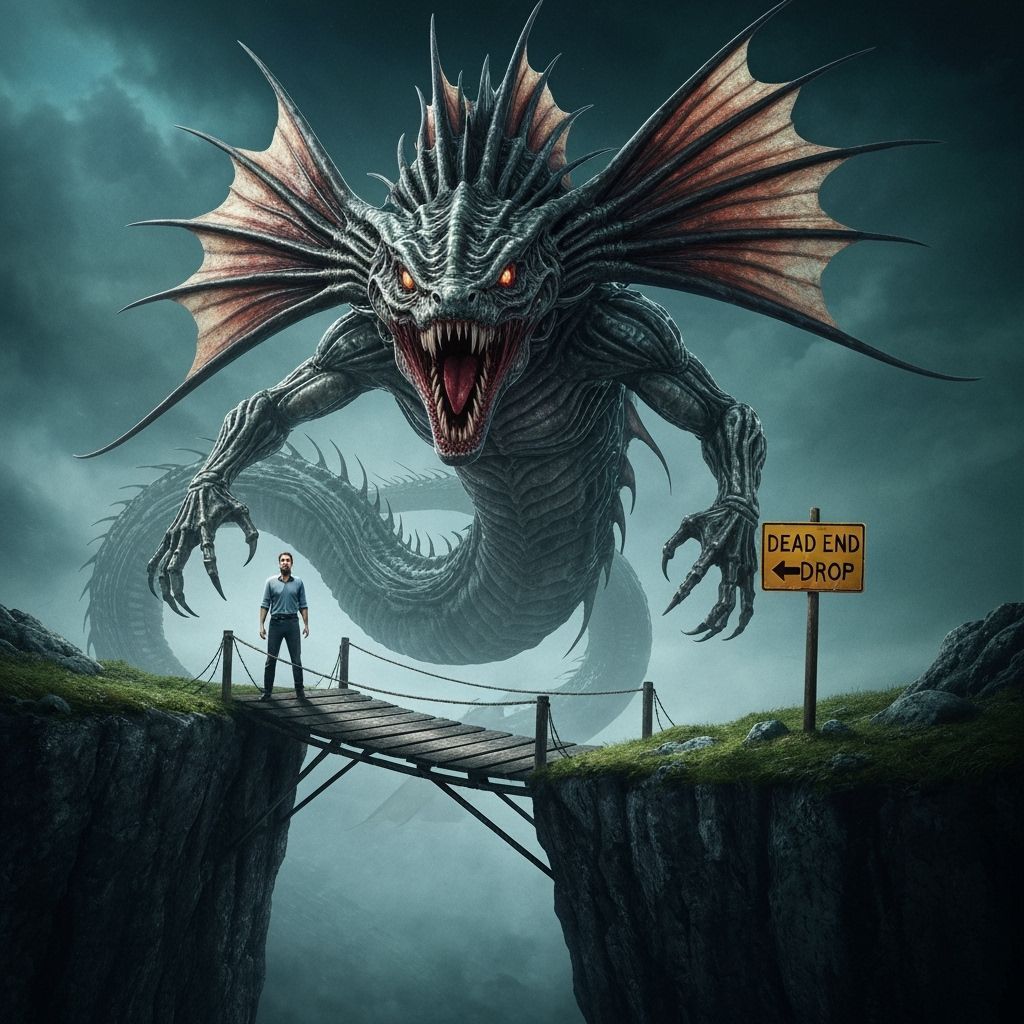 Gargantuan Serpentine Nightmare Creature Looms Over Man