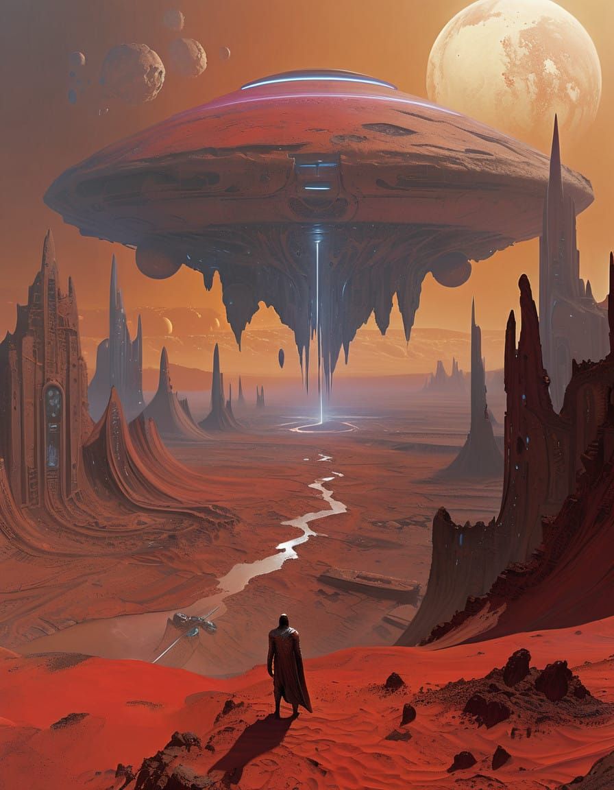 Epic Barsoomian Warrior in Futuristic, Gothic Landscape