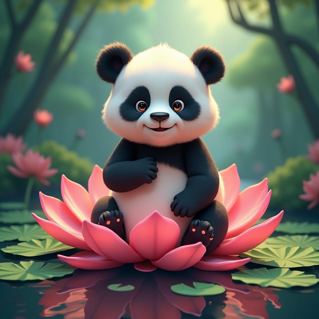 Panda on Lotus Flower with YouTube Aura
