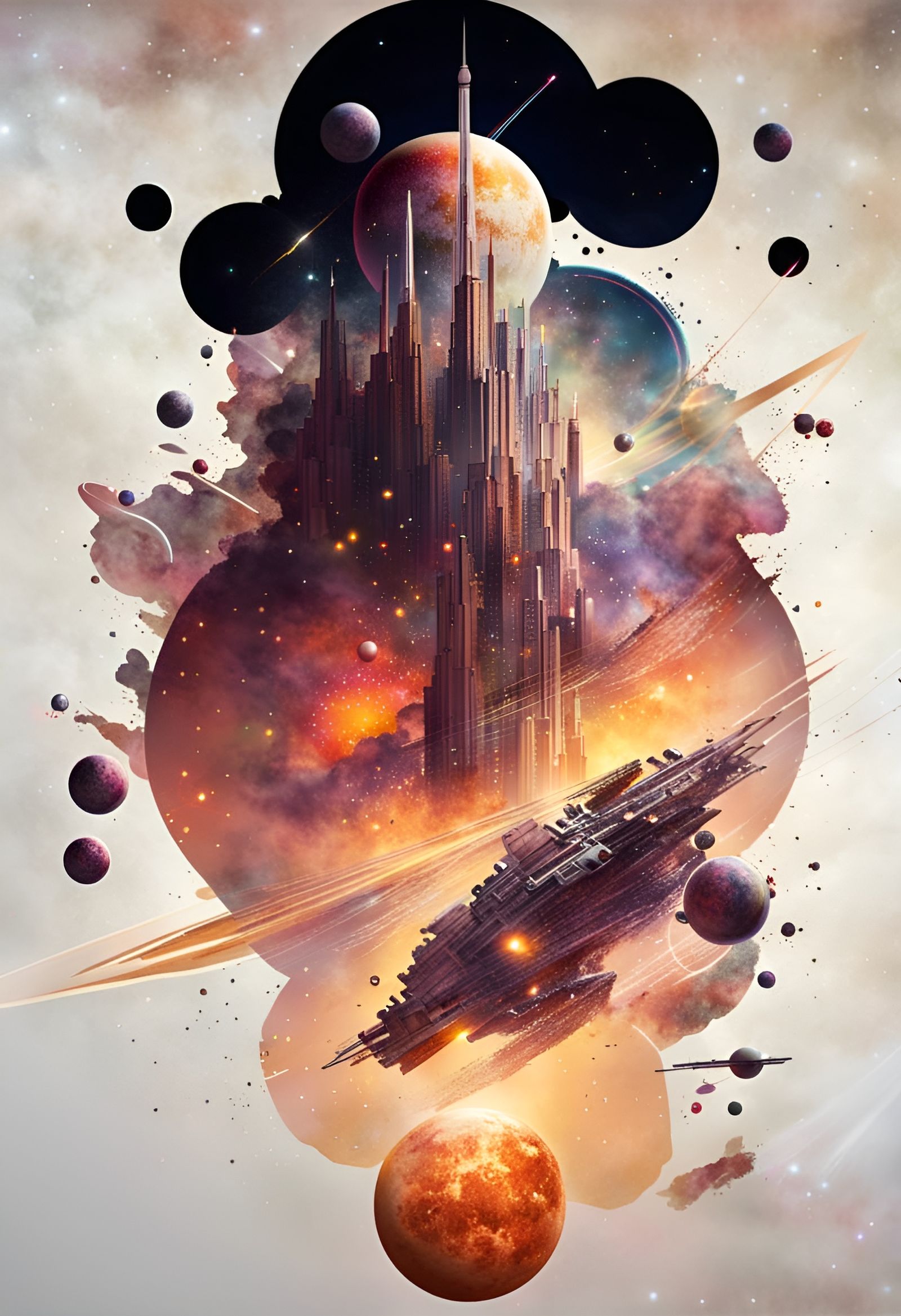 Futuristic Cityscape Floating in Space