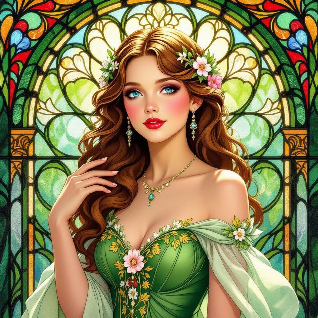 Fantasy Fairy in Stained Glass Style