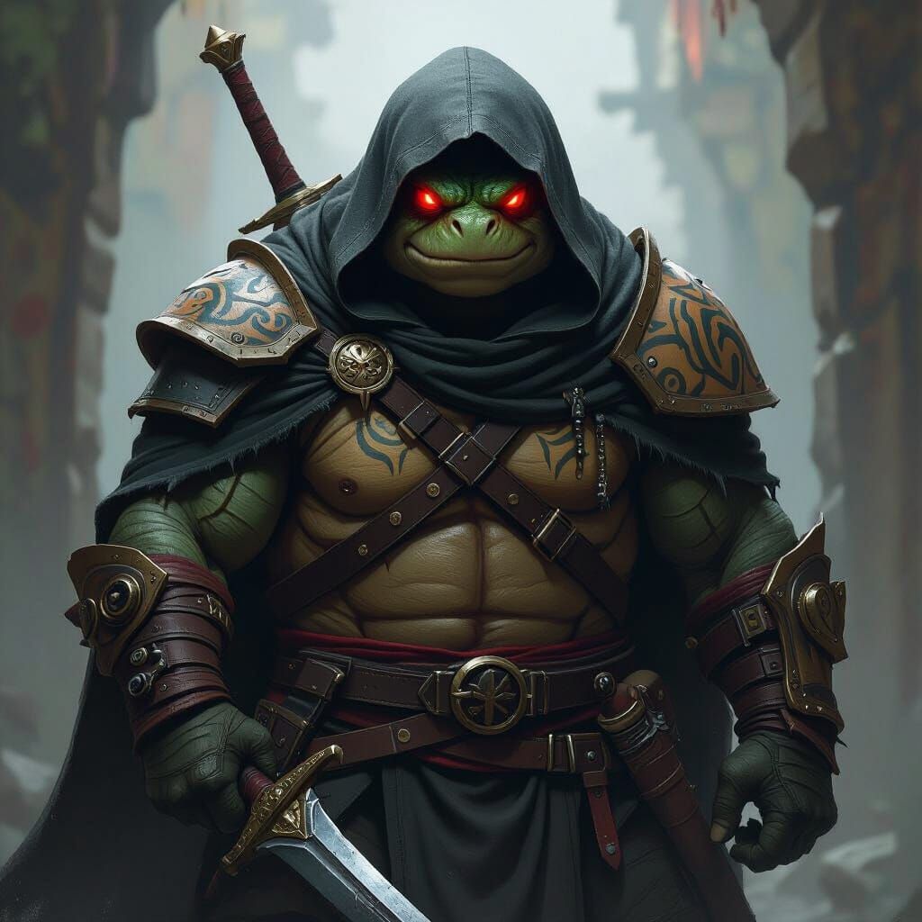Tortle Rogue in Shadows with Tattooed Shell