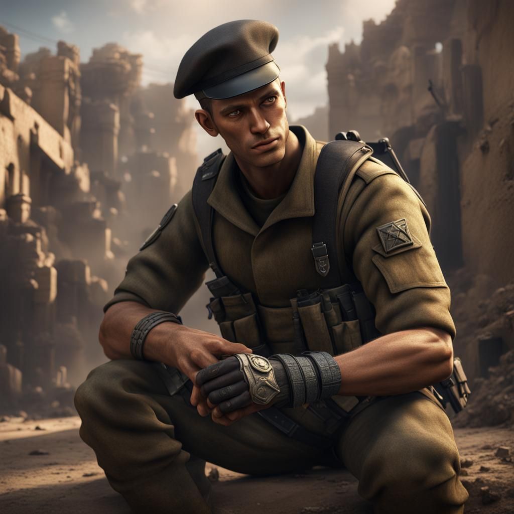 IDF Soldier with Jewish Bands: Detailed Matte Painting