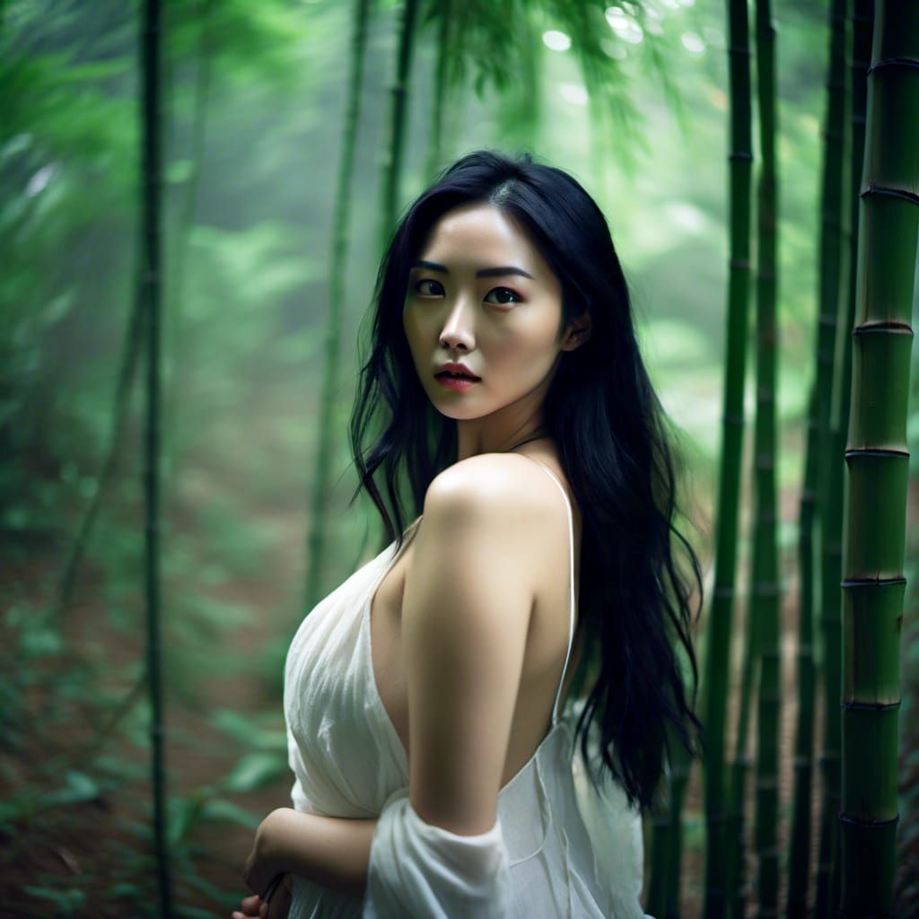 Korean Actress in Bamboo Jungle at Night