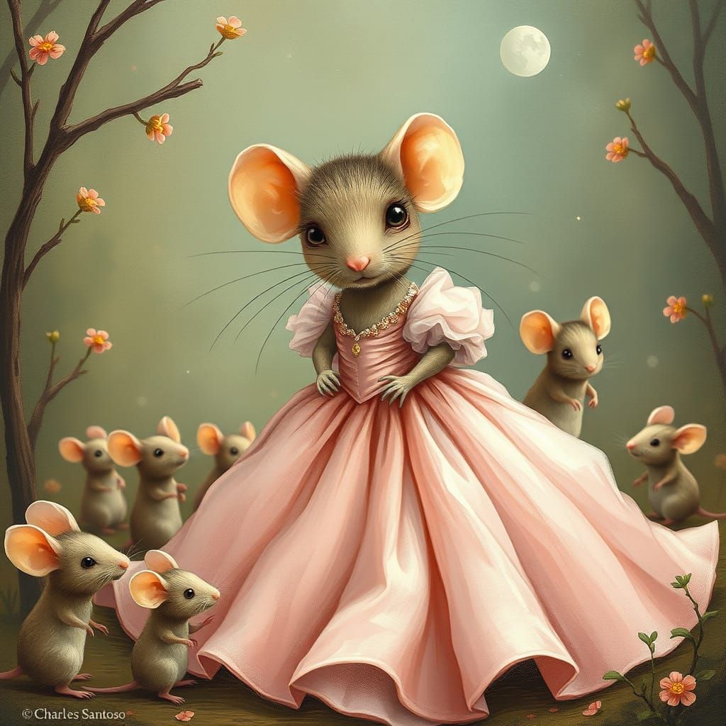 Mouse in Ball Gown, Storybook Illustration