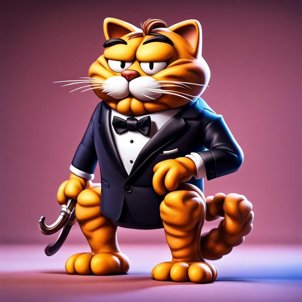 Garfield as James Bond Fighting Ninjas