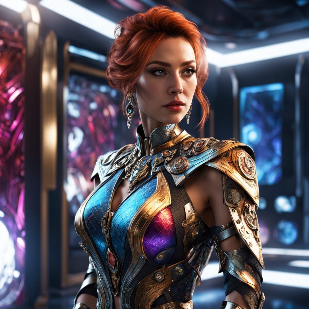 Ethereal Warrior in Futuristic Splendor