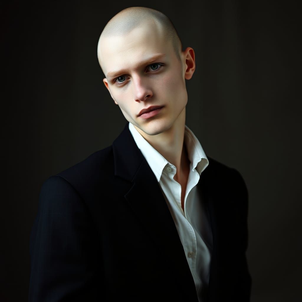 Androgynous Vampire in Black Suit, Neo-Dada Portrait