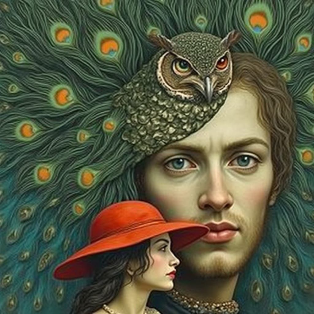 Renaissance Meets Expressionism: Peacock Feather Portrait