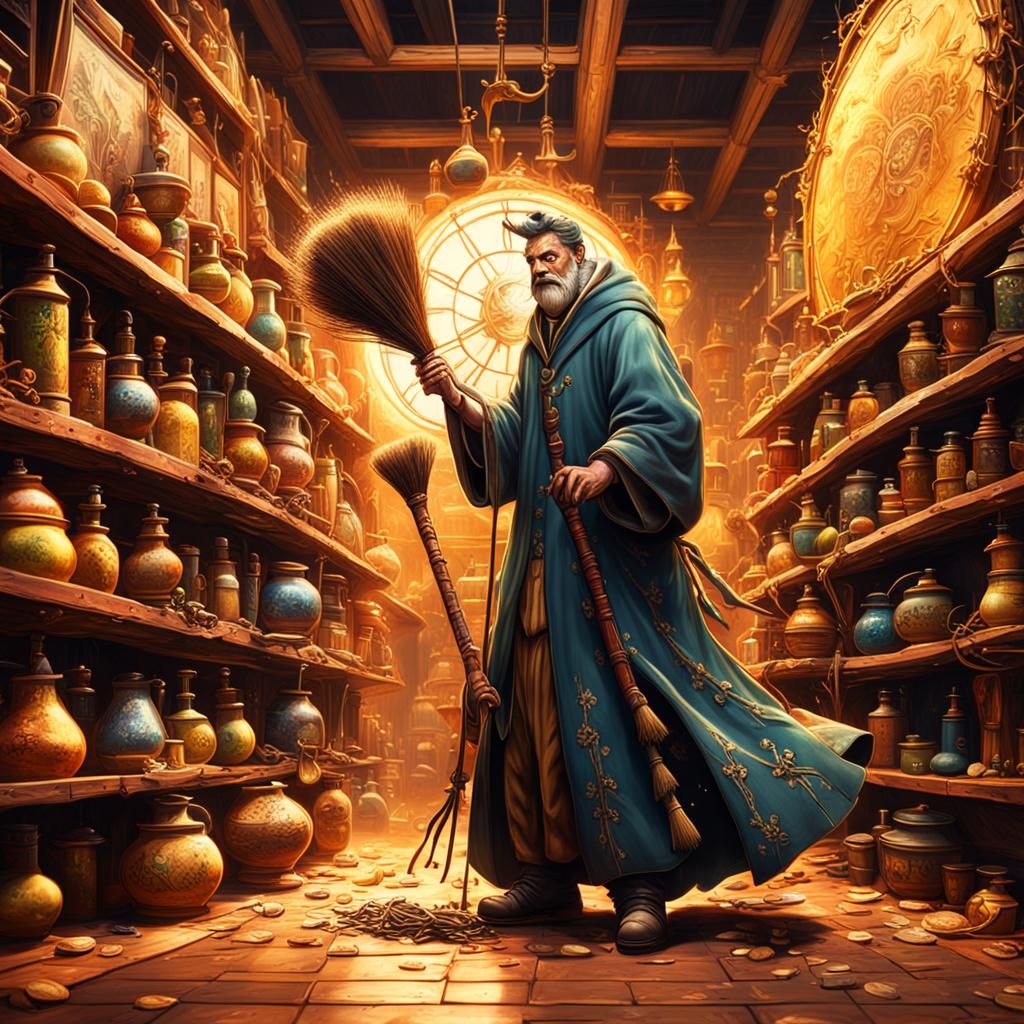 Whimsical Flying Broom Hiding in Pawn Shop