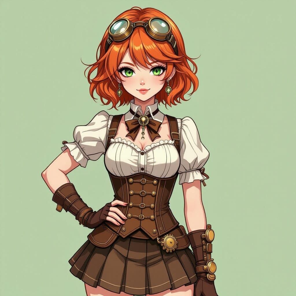 Steampunk Girl with Ginger Hair and Green Eyes