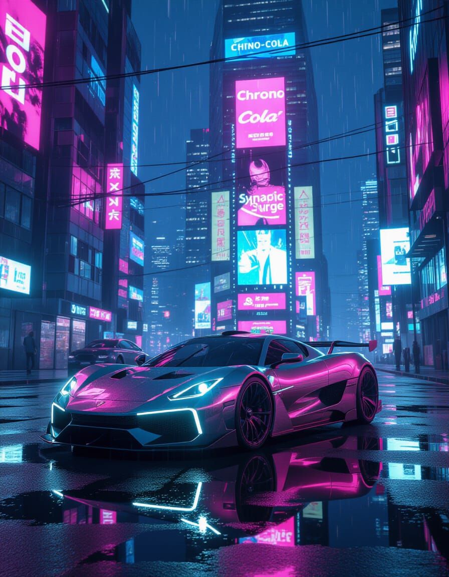 Cyberpunk Hypercar on Neon Metropolis Street