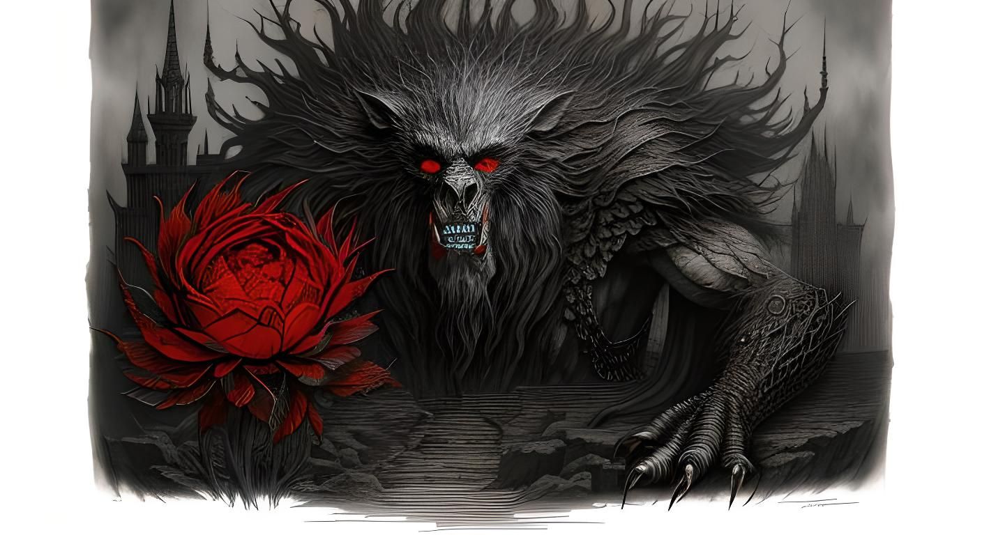 The Beast Contemplates Elegance in Monochrome Charcoal