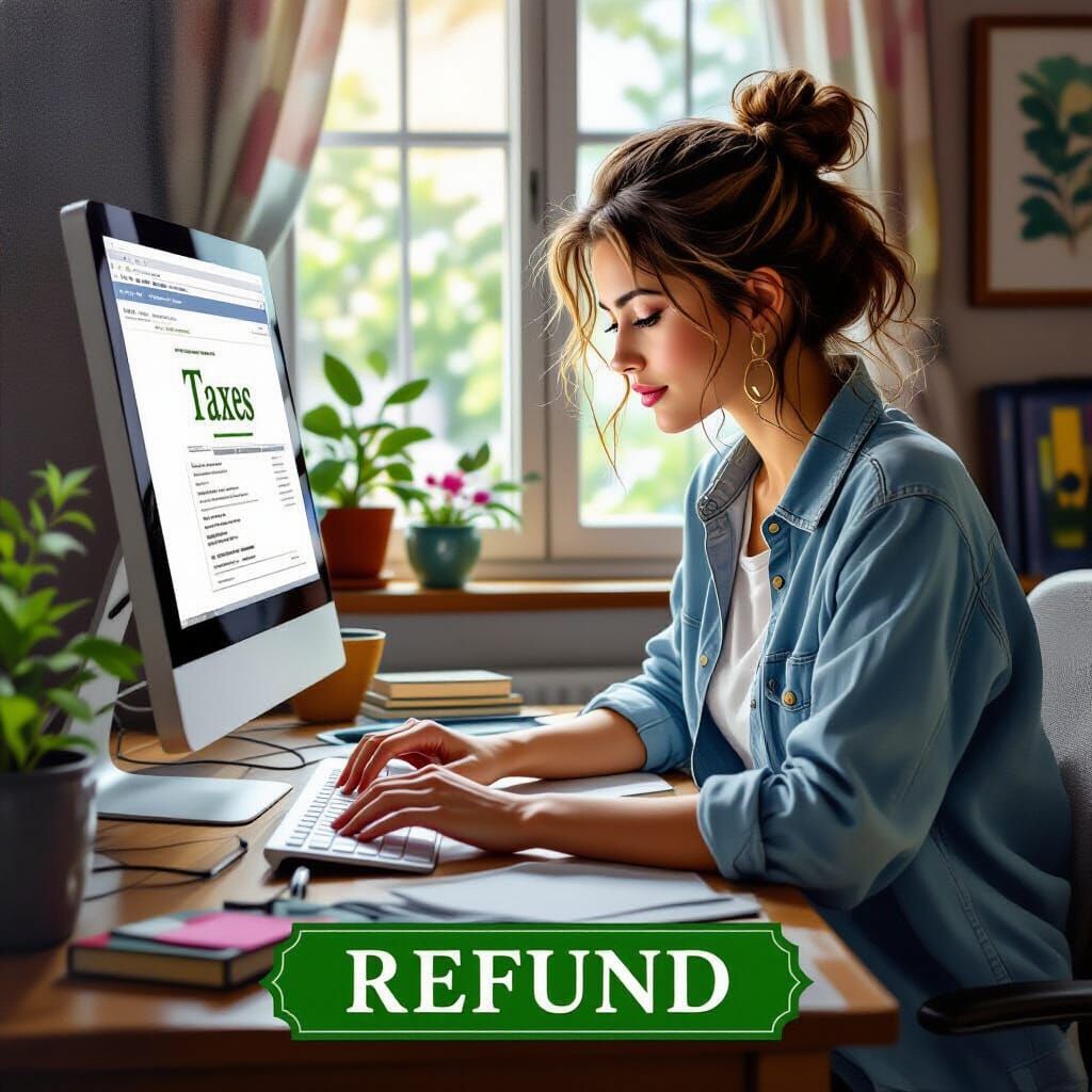 College Woman Receives Tax Refund on Computer, Fantasy Oil P...