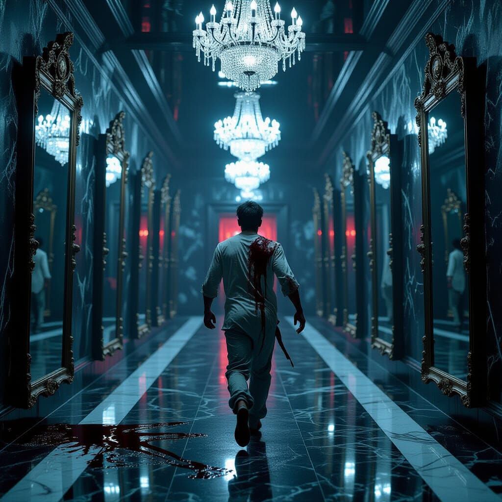 Surreal Horror Corridor with Shadow Figures