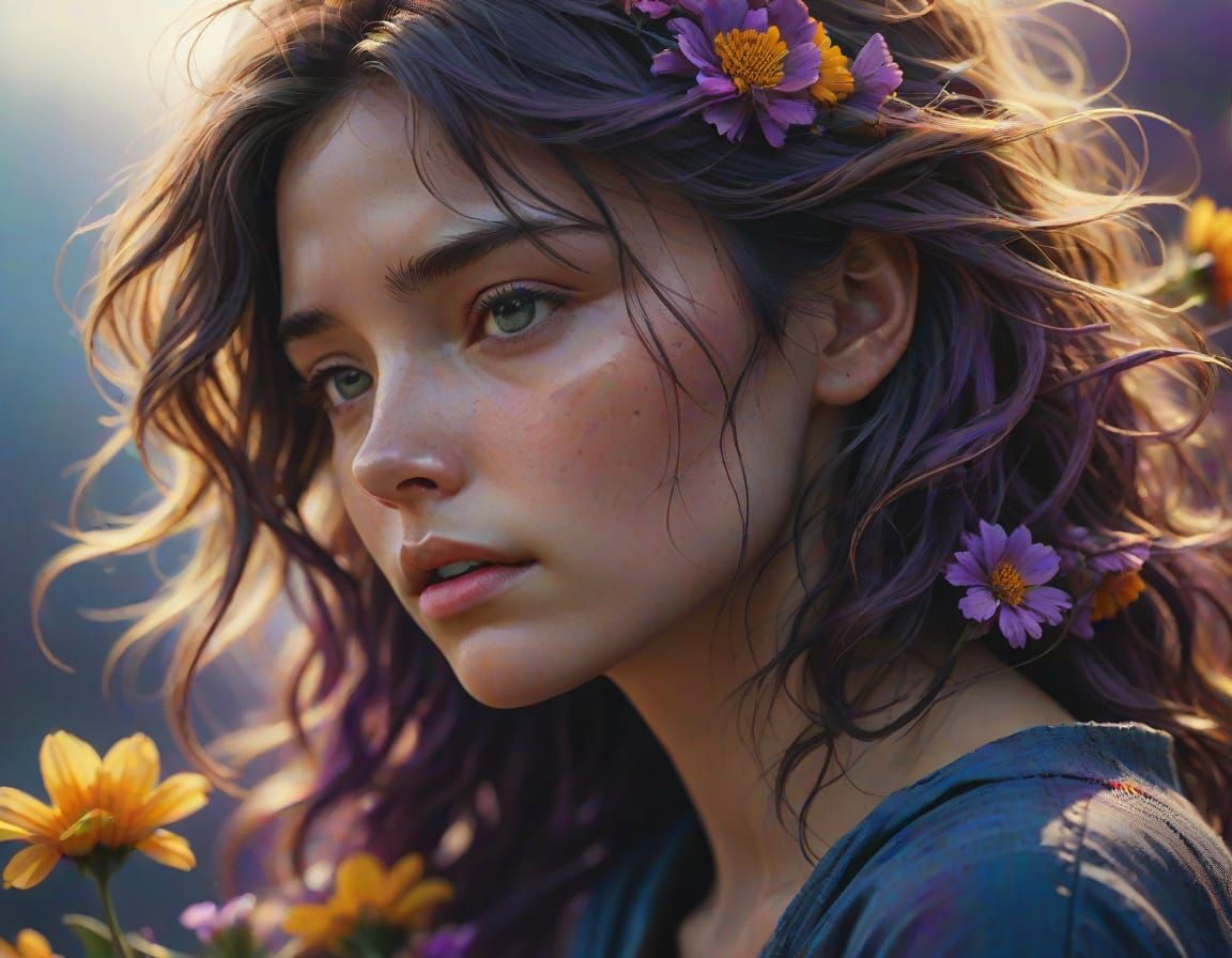 Yearning Couple Embracing Melancholy in Vibrant, Hyperrealis...