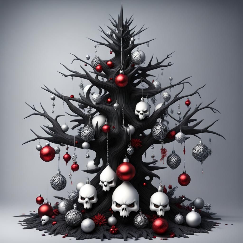 Gothic Christmas Tree with Unconventional Ornaments