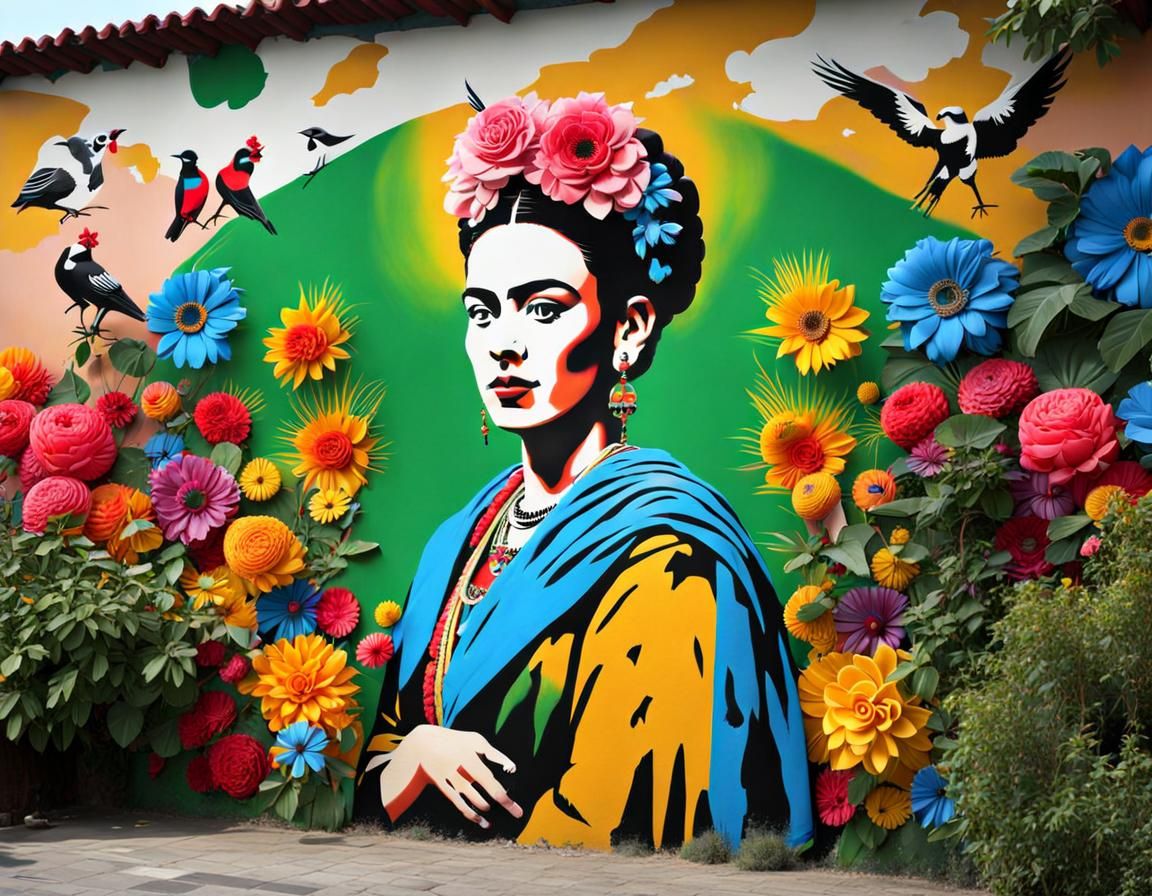 Banksy and Frida Kahlo Graffiti Mural