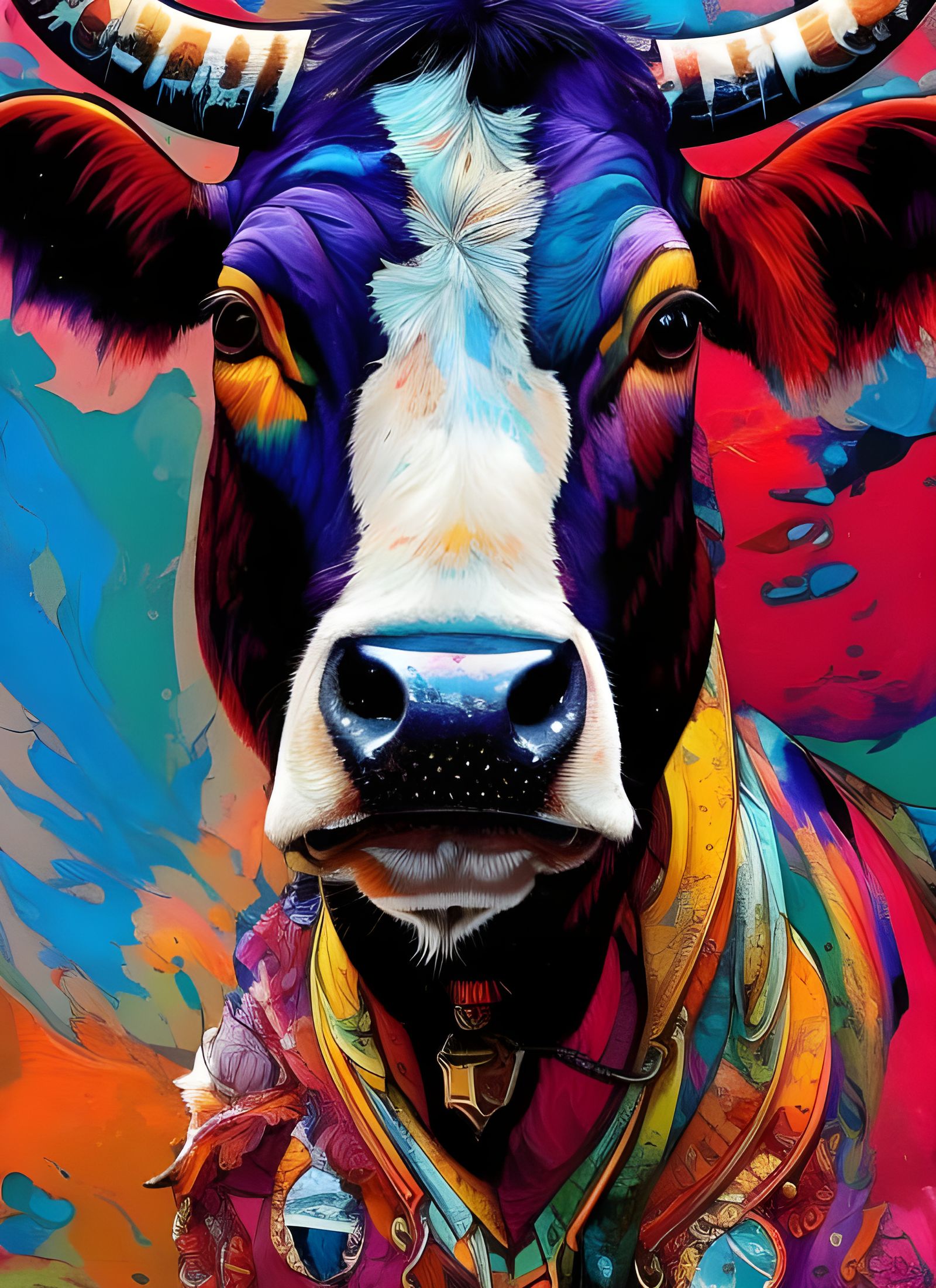 Badass Cow Portrait with Marbling and Oil Effects
