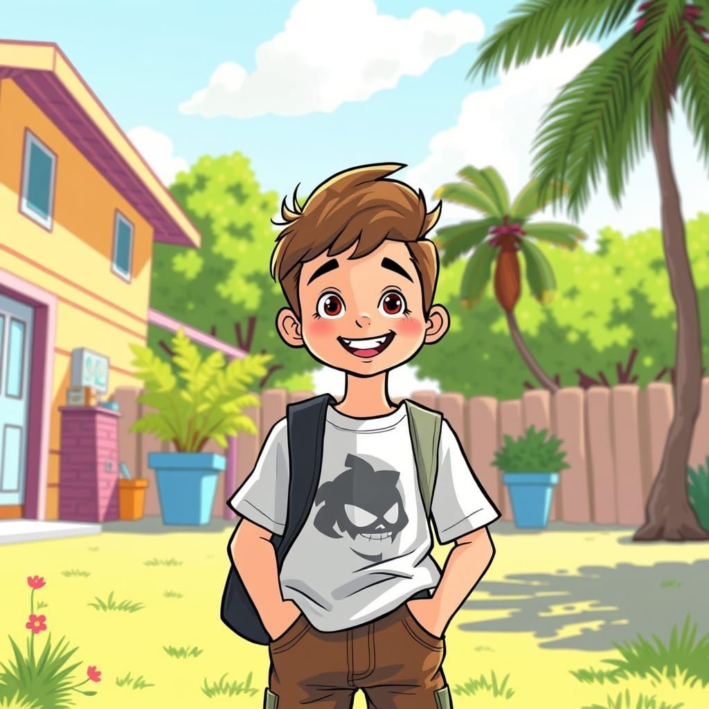 Whimsical Boy in Sunny Outdoor Setting