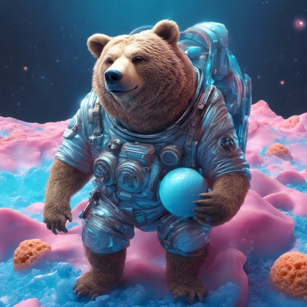 Bear Astronaut on Ice Cream Planet in 3D