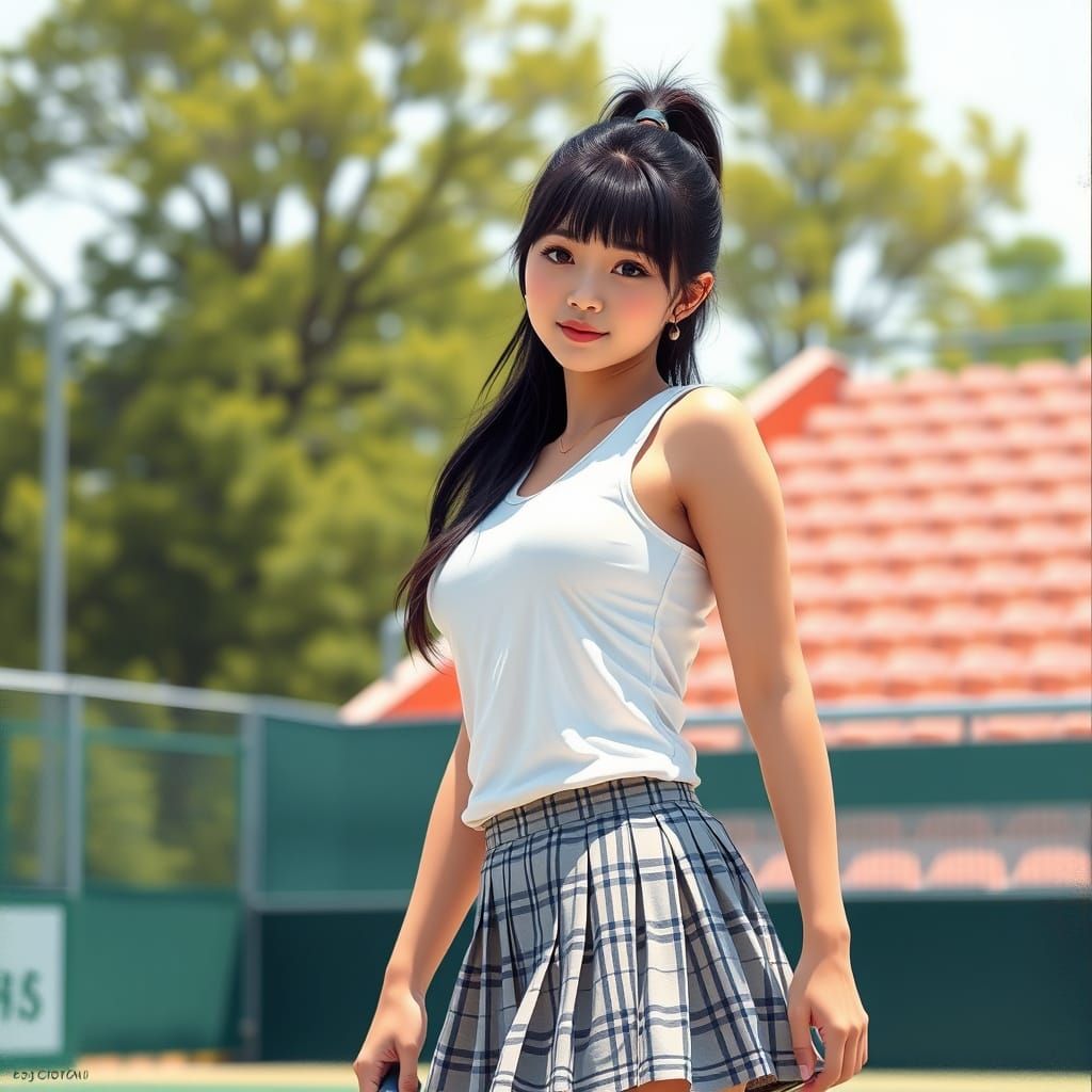 Realistic Tennis Scene with Teenage Girl