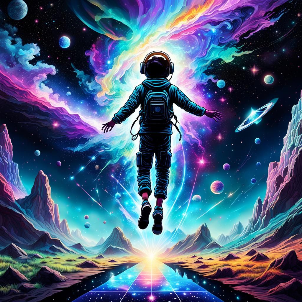 Holographic Astral Cosmic Illustration of a Fall