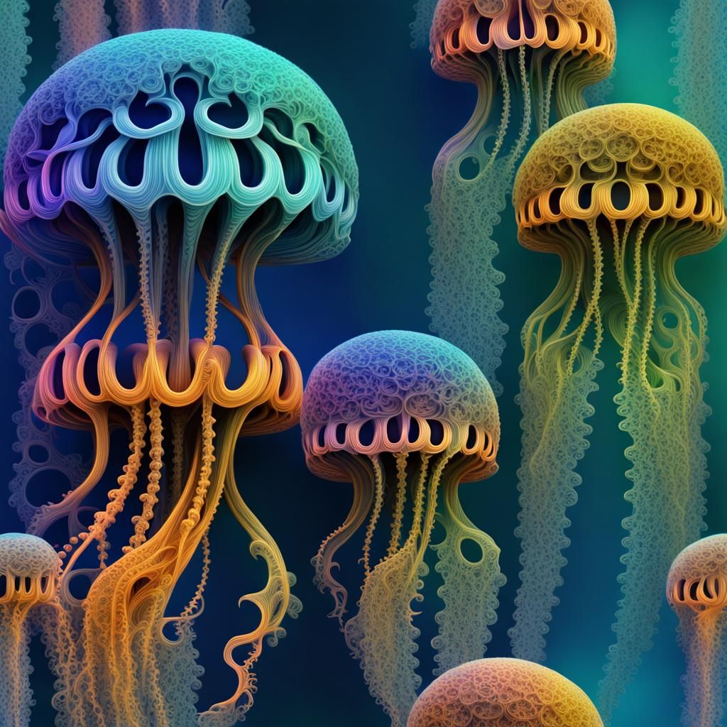 Fractal Sandcastle Jellyfish with Seaweed Stilts in 3D