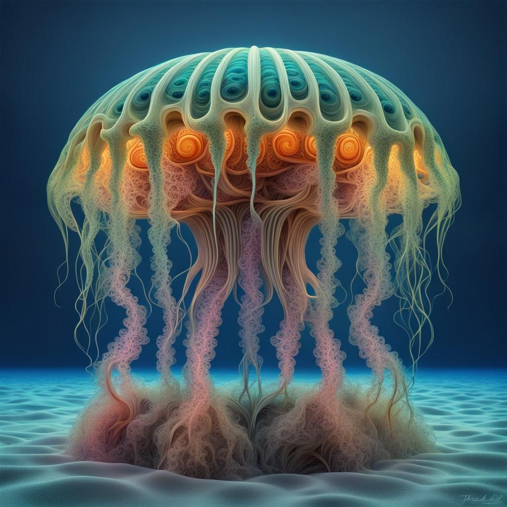 Fractal Sandcastle Jellyfish with Seaweed Tentacles in 3D