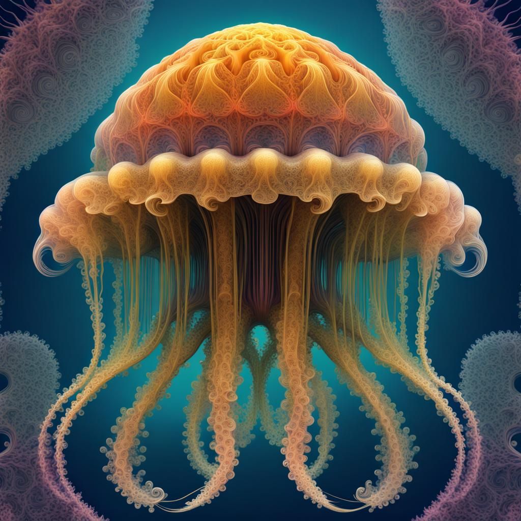 Fractal Sandcastle Jellyfish with Seaweed Tentacles