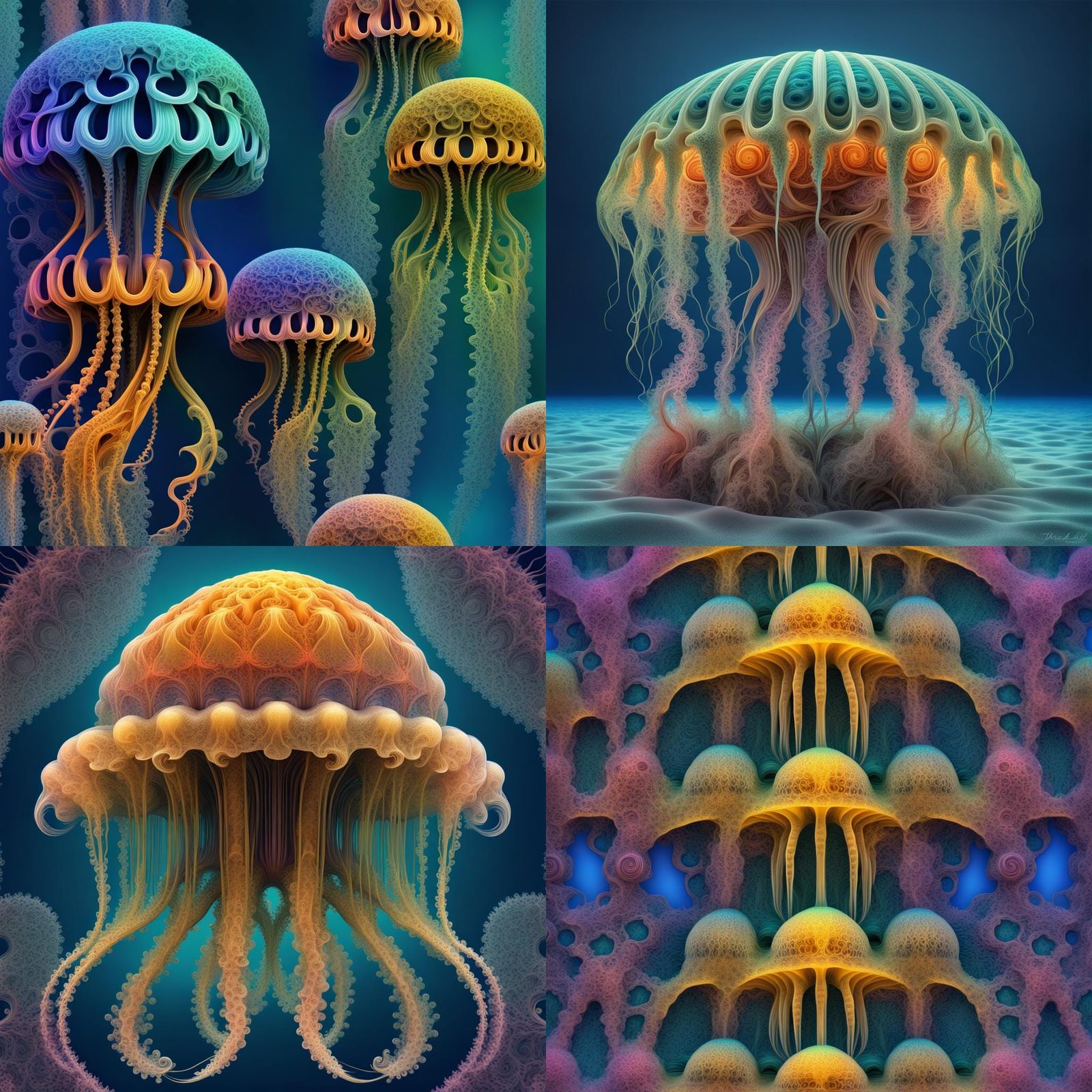 Fractal Sandcastle Jellyfish with Seaweed Stilts in 3D