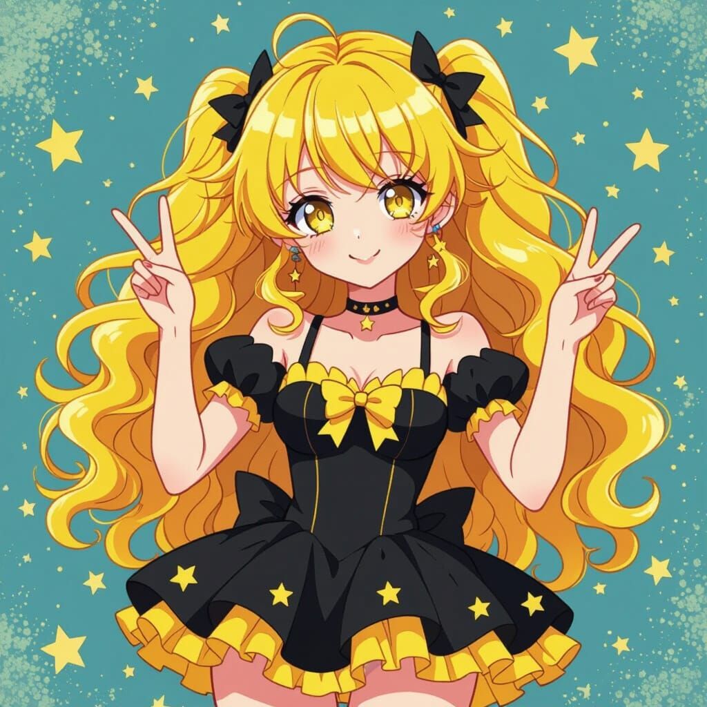 Yellow-Haired Girl Posing in Anime Key Visual Style