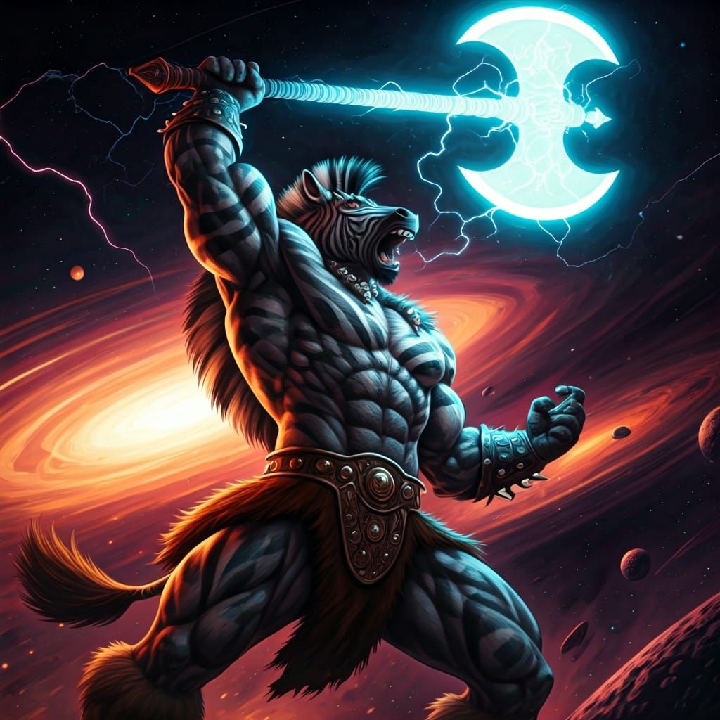 Hypermuscular Zebra Warrior in Galactic Battle