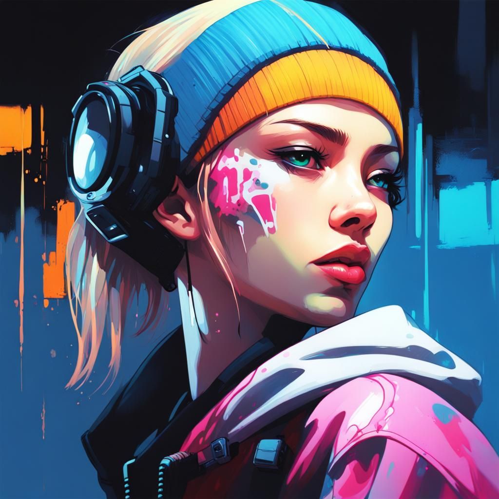 Cyberpunk Portrait in Style of Ilya Kuvshinov