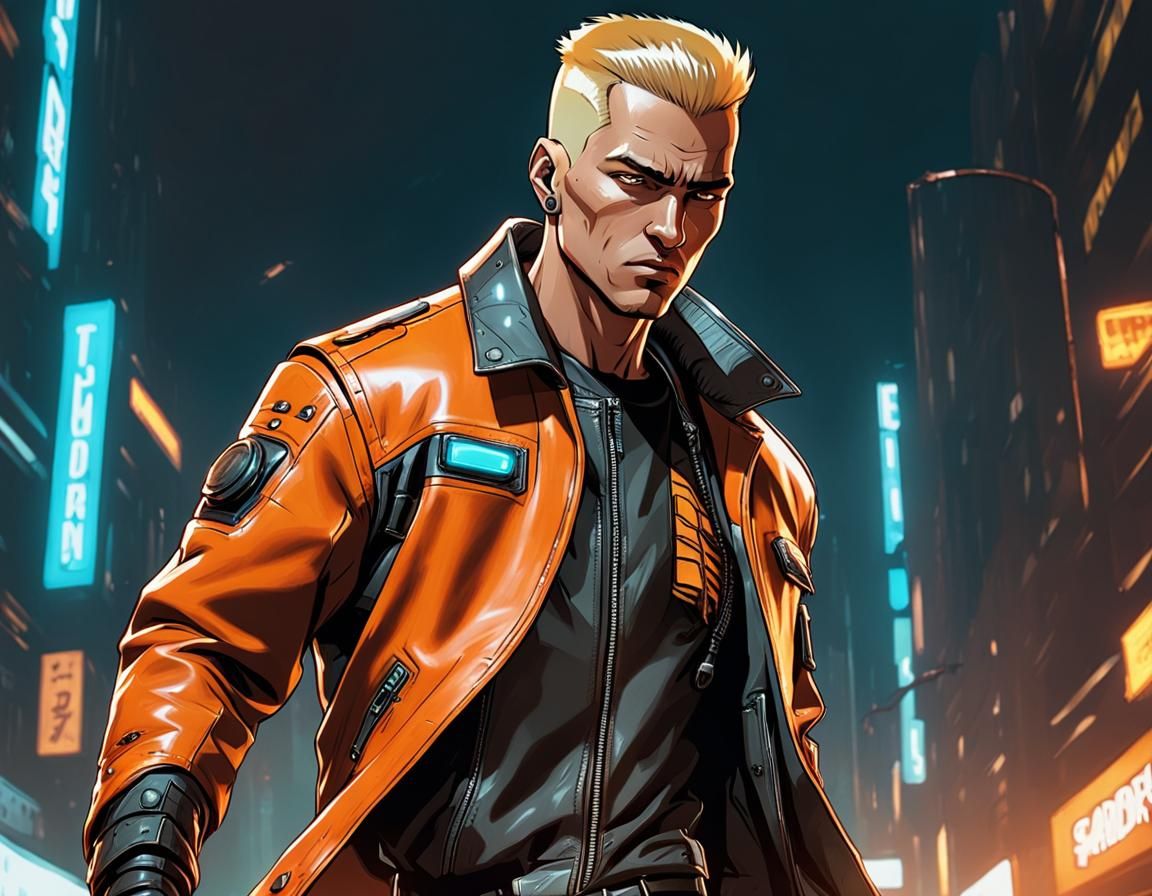 Cyberpunk Teen in Armored Leather Jacket Running