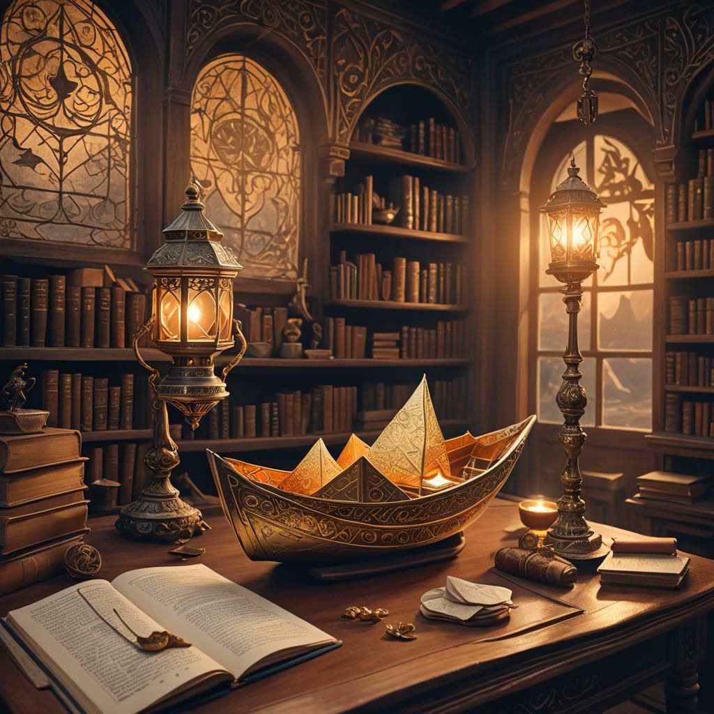 Mystical Study: Paper Boat in Soft Golden Light