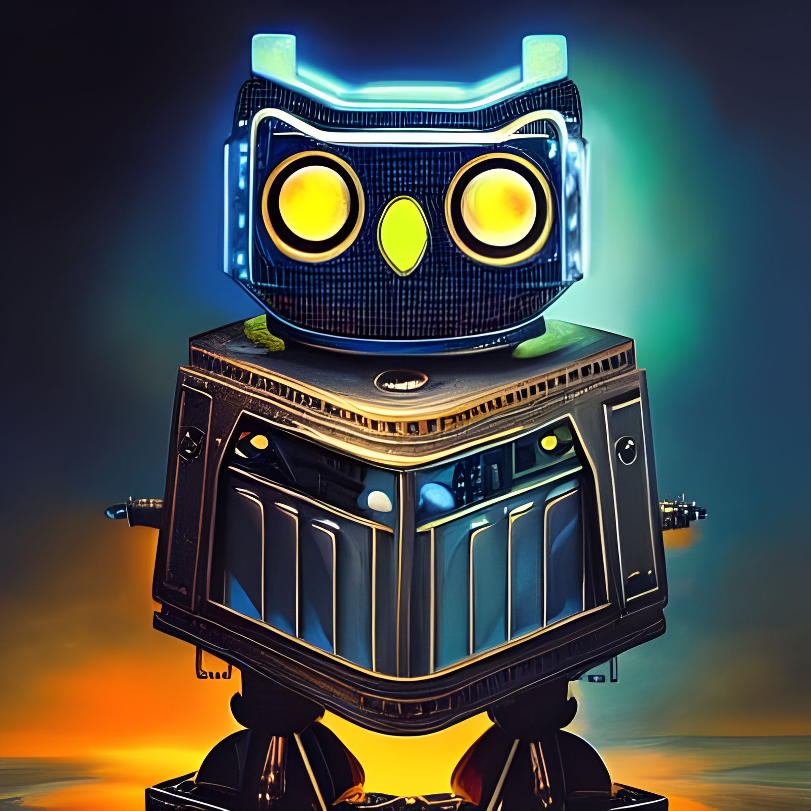 Retro-Futuristic Robot Owl Illustration